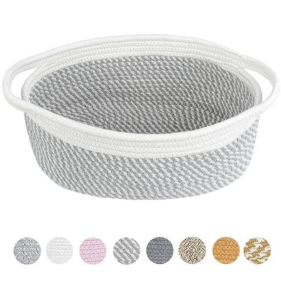 ERDOUY 2pcs Small Woven Basket,Cute Rope Room Shelf Storage Basket, Cat Dog Toys Basket Chest Box, Empty Decorative Gift Basket with Handles -Light Gray