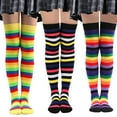 thumbnail image 1 of ERDOUY 3 Pairs Womens Thigh High Socks Cotton Striped Over the Knee Socks Long Knee High Stockings for Women,3 colors, 1 of 2