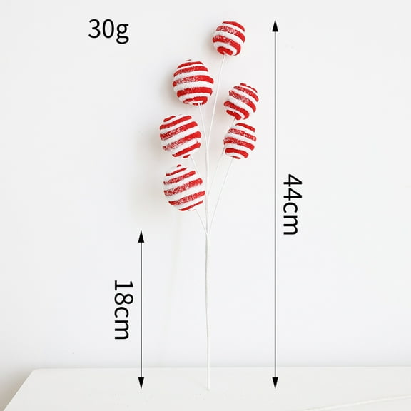 ERDOUY 3 Pcs 17 in Red White Christmas Tree Picks Decoration Candy Cane Woolen Curly Pick Lollipop Large for Xmas Tree Topper Decor Home Craft Wreath Holiday Party Ornament Garland,Woolen ball