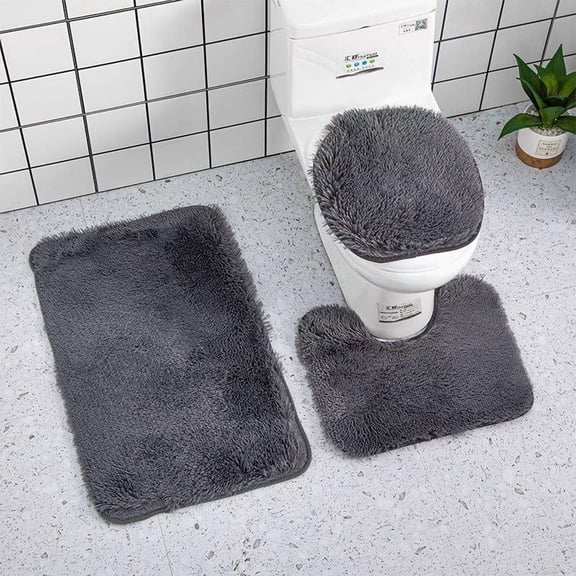 ERDOUY 3 Piece Grey Bathroom Rugs Set 50*80cm, Soft Silk-Fleece Polyester Bath Mats for Floor Protection & Comfort
