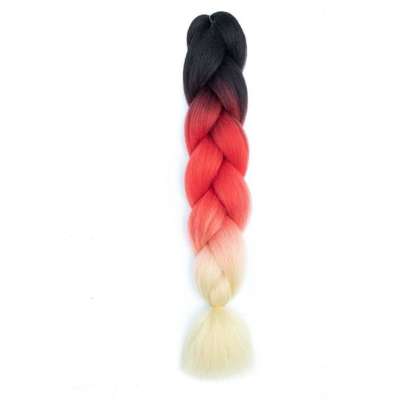 ERDOUY 3-Tone Gradient Rainbow Braiding Hair, 6Pcs 24in Lush Ultra-Soft Synthetic Extensions, Braid-In Supplies for DIY Braiding Looks, Black/Red/Beige