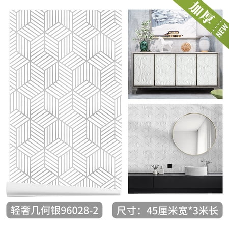 ERDOUY 3-meter thick PVC self-adhesive wall sticker with waterproof and moisture-proof modern minimalist gold geometric leaf pattern background wallpaper (silver geometric diagram)