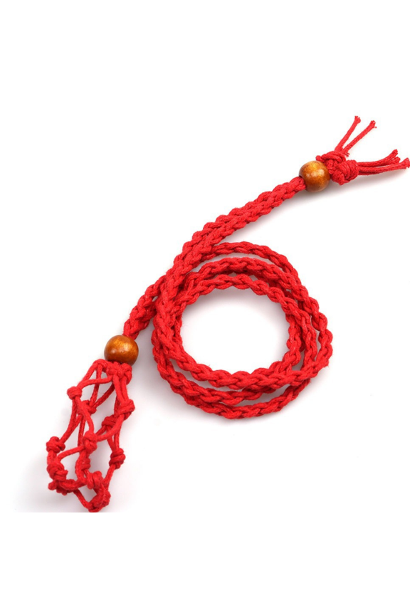 3 pcs 20 Inch Hand Braided Wax Necklace Cords, Natural Stone Pendant Ropes with 30-35mm Net Pouch, Durable Jewelry Strings for Beading & DIY Craft Making, Red