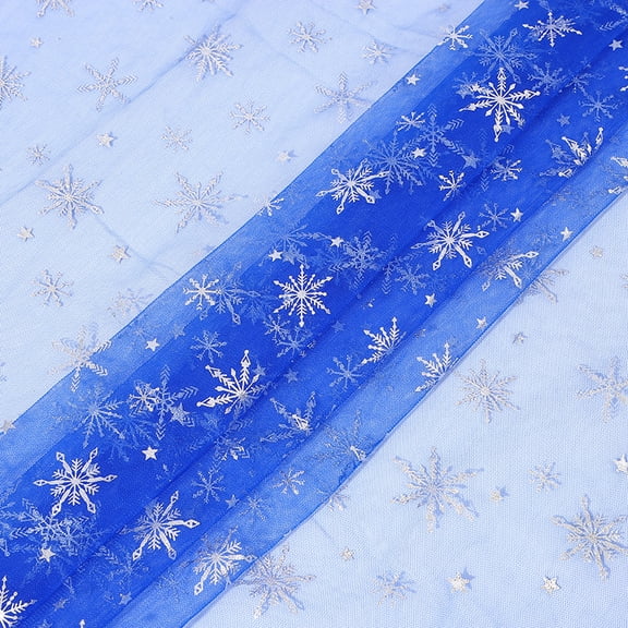 ERDOUY 36*63 Inch Snowflake Pattern Silver Sheer Organza Fabric, Versatile Party Supplies for Holiday, Wedding, Birthday Decor & Christmas Tree Embellishments,Blue A