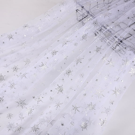 ERDOUY 36*63 Inch Snowflake Pattern Silver Sheer Organza Fabric, Versatile Party Supplies for Holiday, Wedding, Birthday Decor & Christmas Tree Embellishments,White