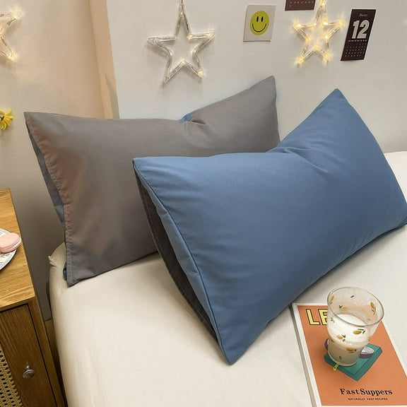 ERDOUY 3Pcs Solid color brushed pillowcase Say goodbye to sultry, cool feeling technology pillowcase, summer cool and good sleep must 18.9x29.13inch(Blue + light grey