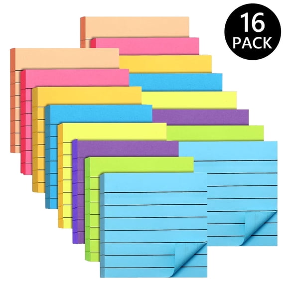 ERDOUY 3x3 Inch Lined Sticky Notes Set, 16 Pads(45 Sheets Each) Self-Stick Adhesive Memo Notes, Office & Daily Reminder Use, Multiple Colors