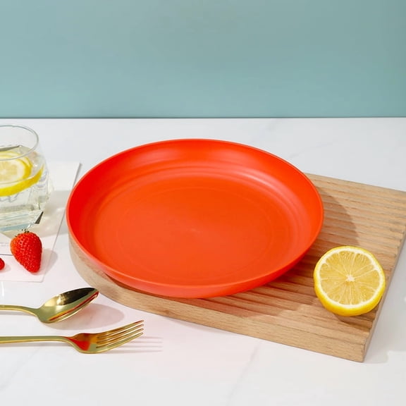 ERDOUY 4-Pack Orange 23cm x 3cm Wheat Straw Dinner Plates, Round Plastic Plates for Fruit & Vegetable Platters, Daily Use, Parties & Camping