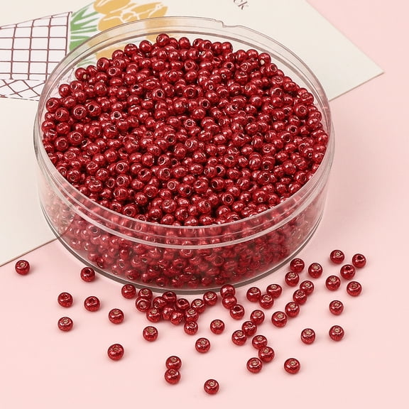 ERDOUY 480PCS 4mm Metallic Glass Seed Beads, Small Round Pony Spacer Beads with 1mm Hole for DIY Jewelry Craft Making, Red