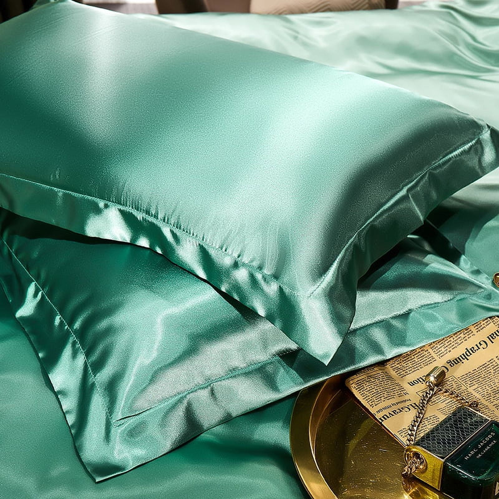 ERDOUY 4Pcs Double sided silk pillowcase Soft and skin-friendly, silky touch pillowcase, giving the skin a luxurious hug 18.9x29.13inch(Matcha green）