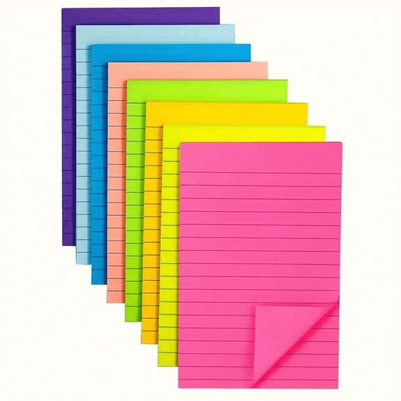 ERDOUY 4x6 Inch Lined Sticky Notes Set, 8 Pads(45 Sheets Each) Self-Stick Adhesive Memo Notes, Office & Daily Reminder Use, Multiple Colors