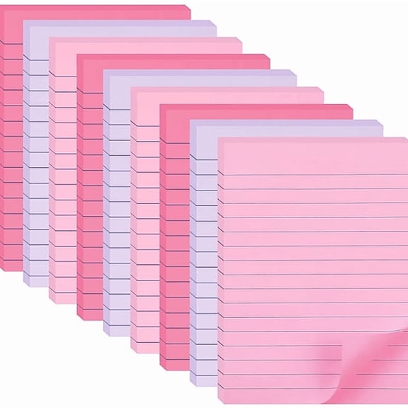 ERDOUY 4x6 Inch Lined Sticky Notes Set, 9 Pads(45 Sheets Each) Self-Stick Adhesive Memo Notes, Office & Daily Reminder Use, Pink & Purple