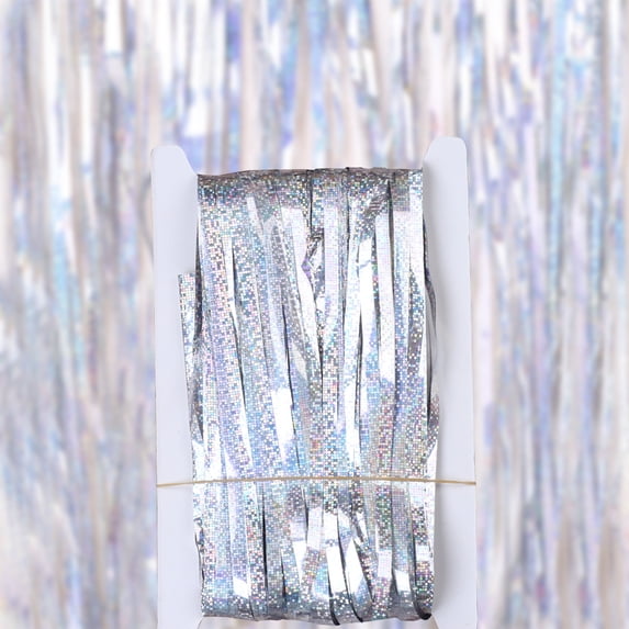 ERDOUY 5 Pack 3.28x6.56 Feet Silver Foil Fringe Backdrop Curtains, Tinsel Streamers Birthday Party Decorations, Fringe Backdrop for Graduation, Disco Party,Baby Shower,Silver