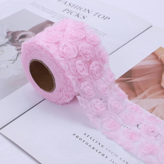 ERDOUY 5-Pack 3D Embroidered Rose Craft Fabric, 2.3636in Multi-Purpose DIY Sewing Fabric & Decorative Craft Mesh for Craft Accessories, Light Pink