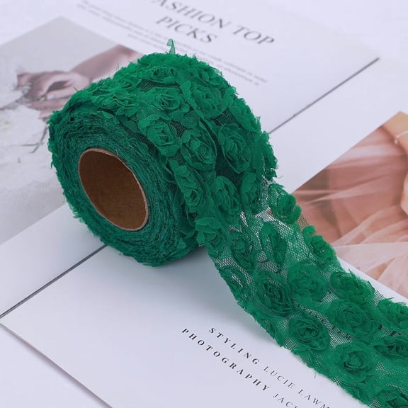 ERDOUY 5-Pack 3D Embroidered Rose Craft Fabric, 3.1536in Multi-Purpose DIY Sewing Fabric & Decorative Craft Mesh for Craft Accessories, Dark Green
