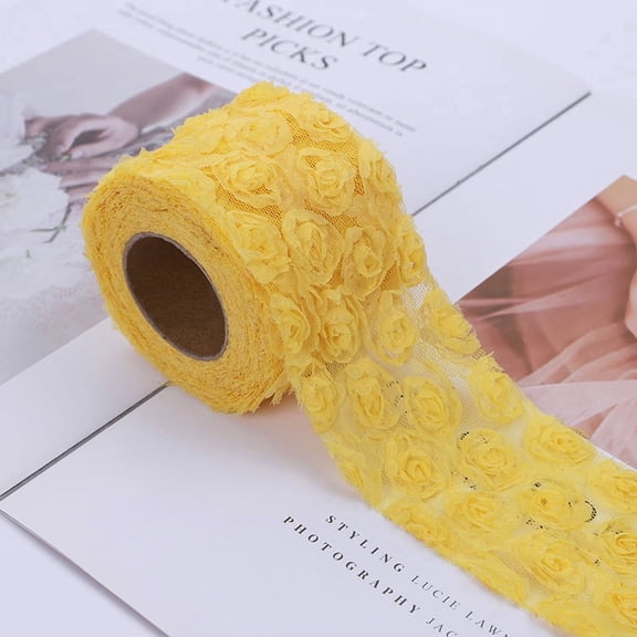 ERDOUY 5-Pack 3D Embroidered Rose Craft Fabric, 3.1536in Multi-Purpose DIY Sewing Fabric & Decorative Craft Mesh for Craft Accessories, Dark Yellow
