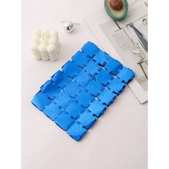 ERDOUY 5 Pack Blue Small Squares Foil Curtain Backdrop, 3.28Ft x 8.2Ft Metallic Tinsel Foil Fringe Streamer Curtains for Photo Booth Props Decor Party Supplies