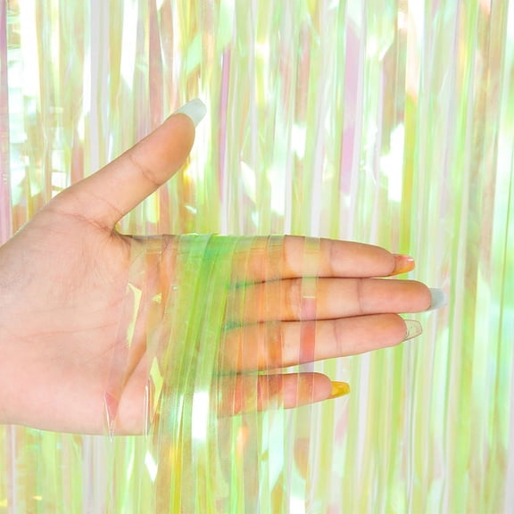 ERDOUY 5 Pack Foil Transparent Rainbow Film Curtain Tinsel Backdrop Environmental Background for Birthday Party, Wedding, Graduation, Christmas DecorationsGreen