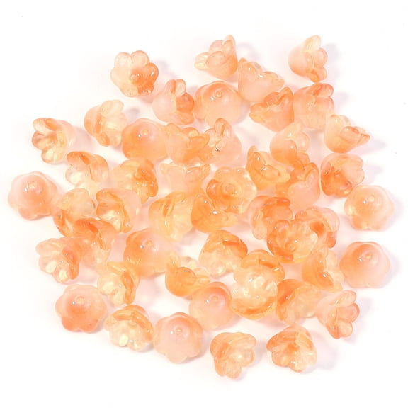 ERDOUY 50 Pcs Bell Flower Glass Beads, 127.5mm with 1.5mm Drilled Hole, Decorative Beading Supplies for Bracelet Necklace Earring DIY Crafts, Orange Yellow