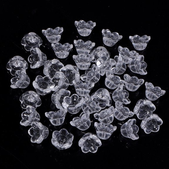 ERDOUY 50 Pcs Bell Flower Glass Beads, 127.5mm with 1.5mm Drilled Hole, Decorative Beading Supplies for Bracelet Necklace Earring DIY Crafts, Transparency