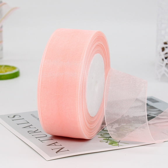 ERDOUY 50 Yard 1.6 Inch Wide Sheer Organza Ribbon, Chiffon Tulle Mesh Style for Gift Wrapping, Christmas Tree Decor & DIY Crafts, Weddings, Champagne Pink B