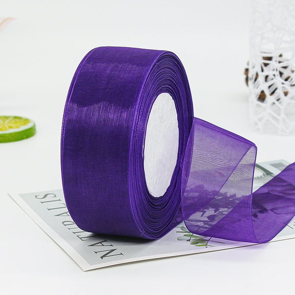 ERDOUY 50 Yard 1.6 Inch Wide Sheer Organza Ribbon, Chiffon Tulle Mesh Style for Gift Wrapping, Christmas Tree Decor & DIY Crafts, Weddings, Dark Purple