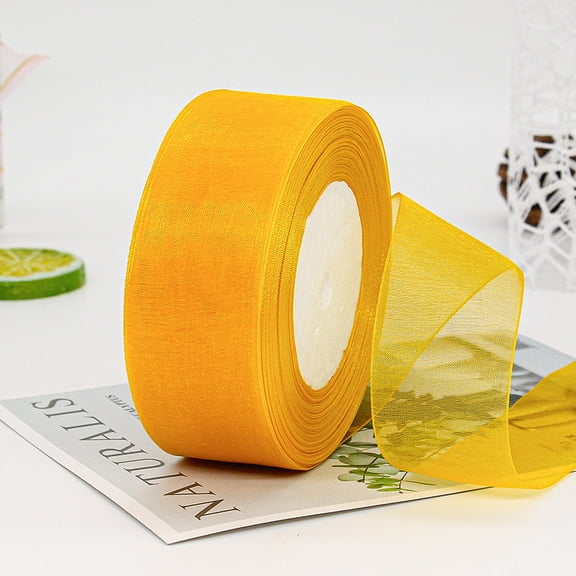 ERDOUY 50 Yard 1.6 Inch Wide Sheer Organza Ribbon, Chiffon Tulle Mesh Style for Gift Wrapping, Christmas Tree Decor & DIY Crafts, Weddings, Golden yellow