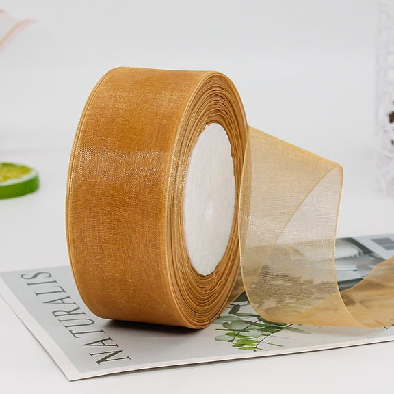 ERDOUY 50 Yard 1.6 Inch Wide Sheer Organza Ribbon, Chiffon Tulle Mesh Style for Gift Wrapping, Christmas Tree Decor & DIY Crafts, Weddings, Light Brown
