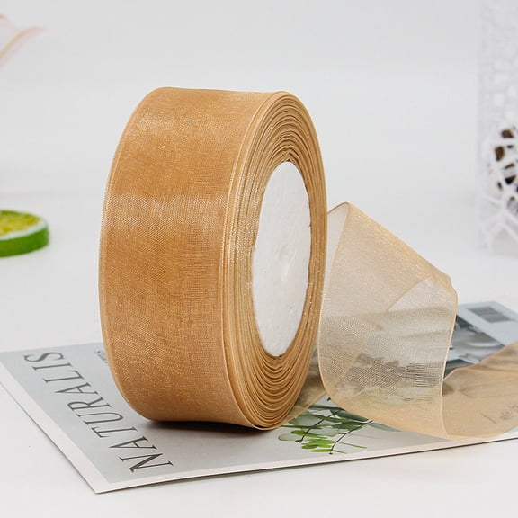 ERDOUY 50 Yard 1.6 Inch Wide Sheer Organza Ribbon, Chiffon Tulle Mesh Style for Gift Wrapping, Christmas Tree Decor & DIY Crafts, Weddings, Light Khaki