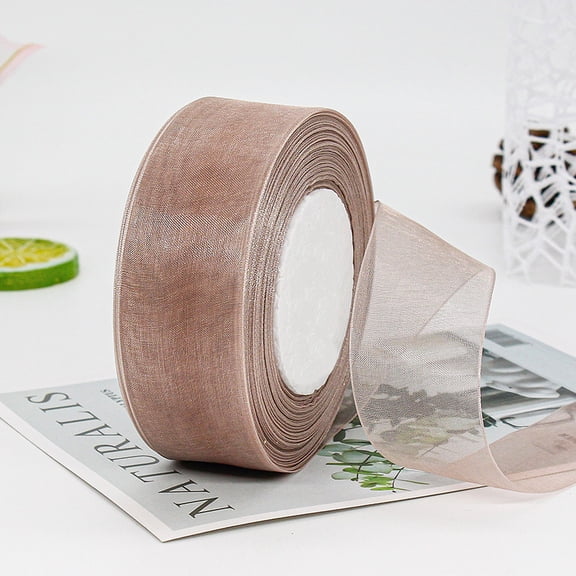 ERDOUY 50 Yard 1.6 Inch Wide Sheer Organza Ribbon, Chiffon Tulle Mesh Style for Gift Wrapping, Christmas Tree Decor & DIY Crafts, Weddings, Silver-Brown
