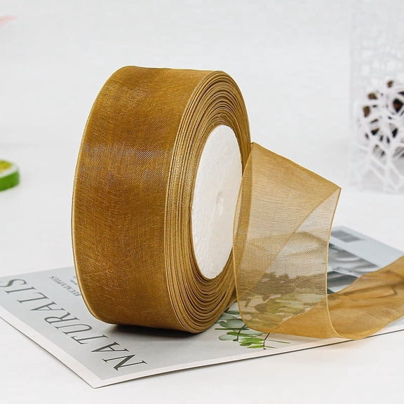ERDOUY 50 Yard 1.6 Inch Wide Sheer Organza Ribbon, Chiffon Tulle Mesh Style for Gift Wrapping, Christmas Tree Decor & DIY Crafts, Weddings, Brown