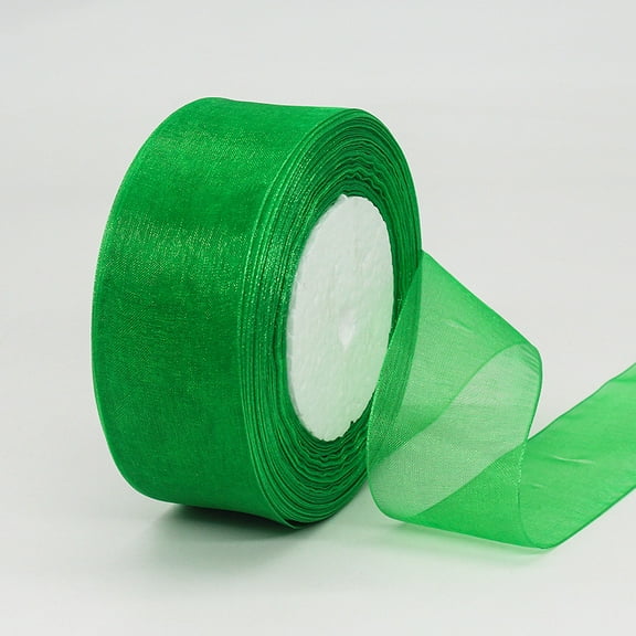 ERDOUY 50 Yard 1.6 Inch Wide Sheer Organza Ribbon, Chiffon Tulle Mesh Style for Gift Wrapping, Christmas Tree Decor & DIY Crafts, Weddings, Green
