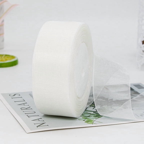 ERDOUY 50 Yard 1.6 Inch Wide Sheer Organza Ribbon, Chiffon Tulle Mesh Style for Gift Wrapping, Christmas Tree Decor & DIY Crafts, Weddings, White
