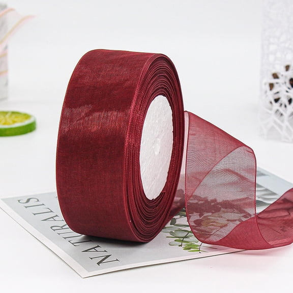 ERDOUY 50 Yard 1.6 Inch Wide Sheer Organza Ribbon, Chiffon Tulle Mesh Style for Gift Wrapping, Christmas Tree Decor & DIY Crafts, Weddings, Wine Red