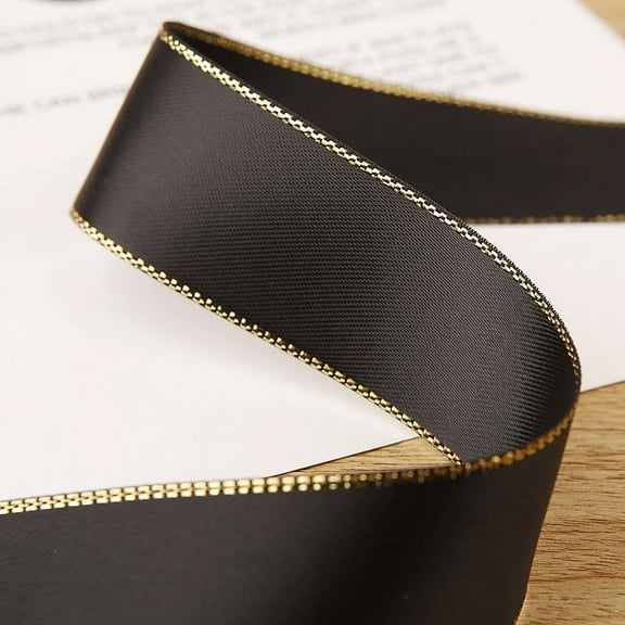 ERDOUY 50 Yards Ribbon Polyester Satin Ribbon with Metallic Edge Gold Border Edge for Holiday Decoration Gift Packing Wrapping-A02