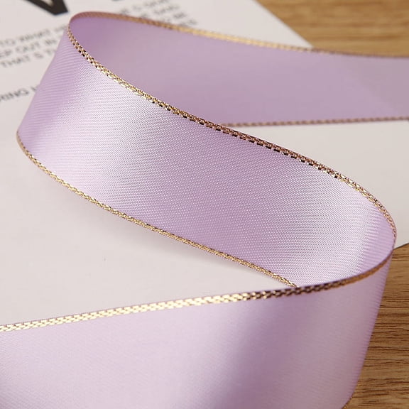 ERDOUY 50 Yards Ribbon Polyester Satin Ribbon with Metallic Edge Gold Border Edge for Holiday Decoration Gift Packing Wrapping-A09