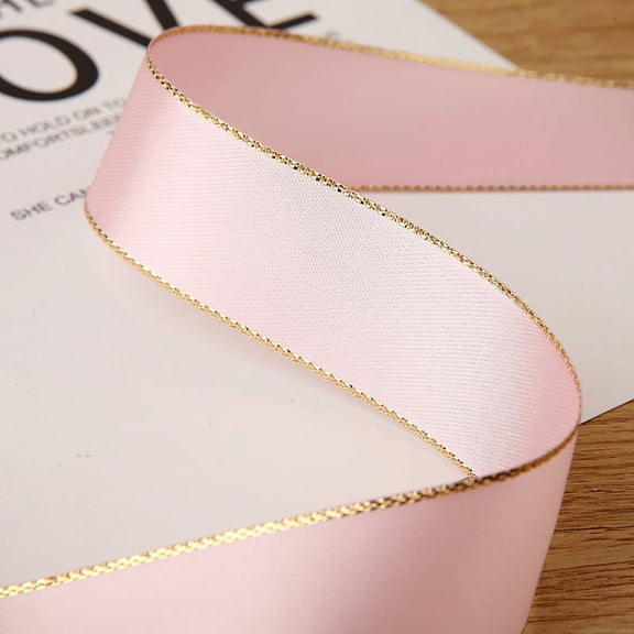 ERDOUY 50 Yards Ribbon Polyester Satin Ribbon with Metallic Edge Gold Border Edge for Holiday Decoration Gift Packing Wrapping-A10