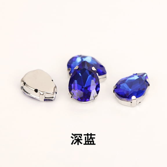 ERDOUY 50Pcs 0.28*0.39in Teardrop Shape Claw Set Rhinestones, Glass Flatback Sew-On Crystals for Clothing, Shoes, Costumes & Handmade Jewelry Crafts, Dark Blue