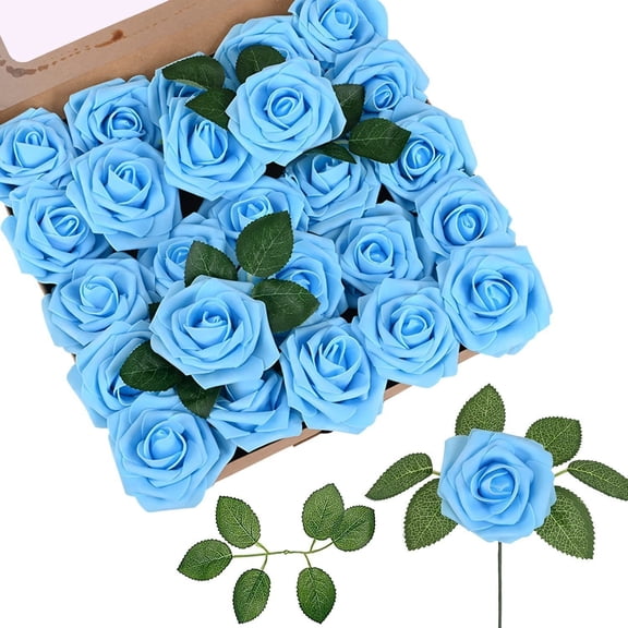 ERDOUY 50Pcs Artificial Roses Bulk 2 Boxes, Realistic Lifelike Faux Roses, Long-Lasting Eternal Fake Roses for Home Wedding Party & Floral Decoration, Blue