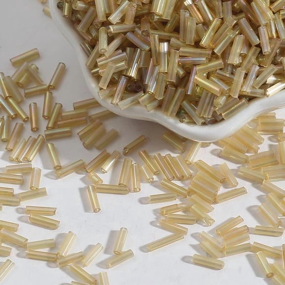 ERDOUY 600 Pieces Iridescent Light Coffee Color Tube Beads, 2x7mm Glossy Glass Bugle Beads 30g Mini Long Seed Beads for Hand Embroidery Jewelry Craft Creation