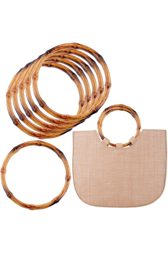 6Pcs Round Bamboo Purse Handbag Handles Replacement for Handmade Bag Beach Bag Handbags Straw Bag Purse Handles