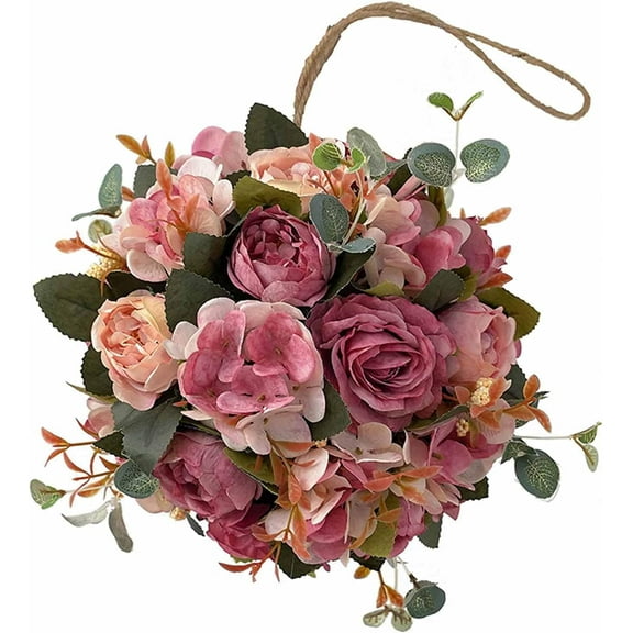 ERDOUY 7.87 Inch Wedding Decor Artificial Flower Bouquet Realistic Silk Flower Colorful Kissing Ball Hanging Flower Ball for Wedding Party Festival Garden Lawn Outdoor (Dark Pink)