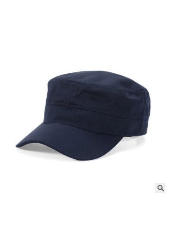 Adjustable Unisex Flat Top Twill Classic Baseball Cap Military Cap 22-23.6 Inch Cadet Hat (Navy)