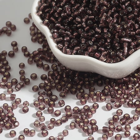 ERDOUY Approx 1000-Piece 3mm Silver Lined Glass Seed Beads, Crystal Clear Transparent Uniform Beads for DIY Jewelry & Craft Making Projects, Dark Purple