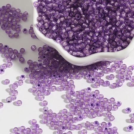 ERDOUY Approx 1000-Piece 3mm Silver Lined Glass Seed Beads, Crystal Clear Transparent Uniform Beads for DIY Jewelry & Craft Making Projects, Light Purple