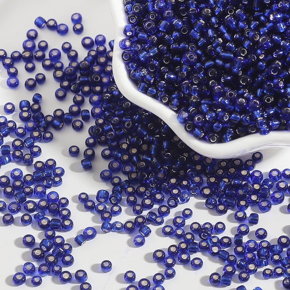 ERDOUY Approx 1000-Piece 3mm Silver Lined Glass Seed Beads, Crystal Clear Transparent Uniform Beads for DIY Jewelry & Craft Making Projects, Royal Blue