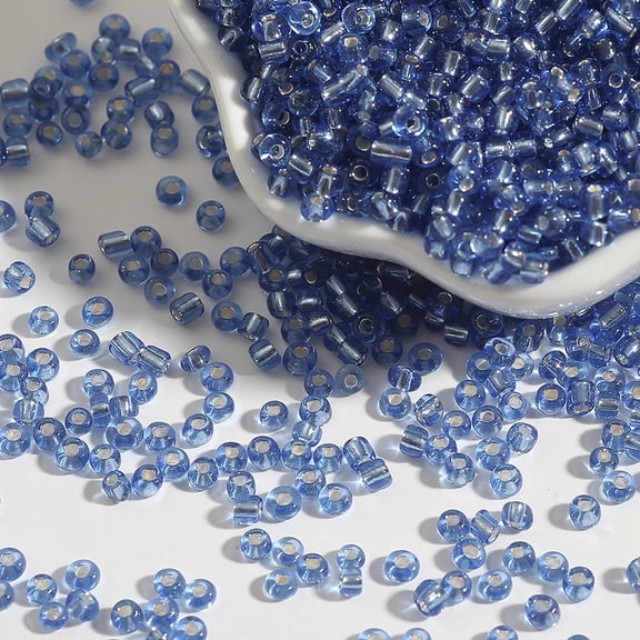 ERDOUY Approx 1000-Piece 3mm Silver Lined Glass Seed Beads, Crystal Clear Transparent Uniform Beads for DIY Jewelry & Craft Making Projects, Blue