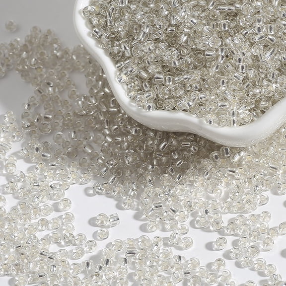 ERDOUY Approx 1000-Piece 3mm Silver Lined Glass Seed Beads, Crystal Clear Transparent Uniform Beads for DIY Jewelry & Craft Making Projects, White