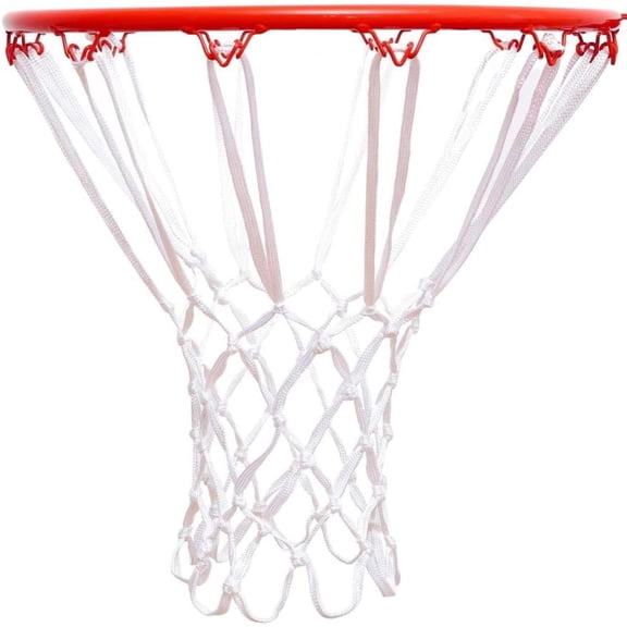 ERDOUY Basketball Net Replacement - Polyester Braided Flat Rope Heavy Duty Indoor and Outdoor All-Weather Anti Whip Thick Nets Fit Standard 12-Loop Hoop RimsWhite