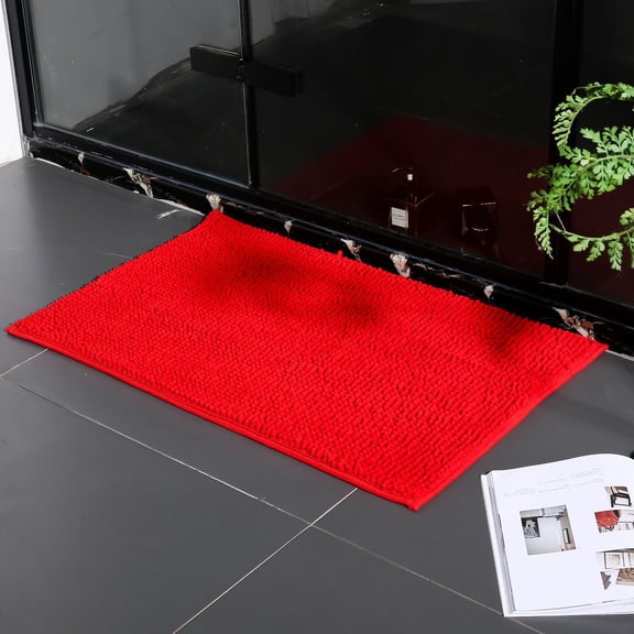 ERDOUY Bathroom Rug Mat , Non-Slip Plush Shaggy Bath Carpet, Machine Wash Dry, Bath Mats for Bathroom Floor, Tub and Shower, Bathroom Runner Bathmat Accessories Decor, Red B,16*24inch